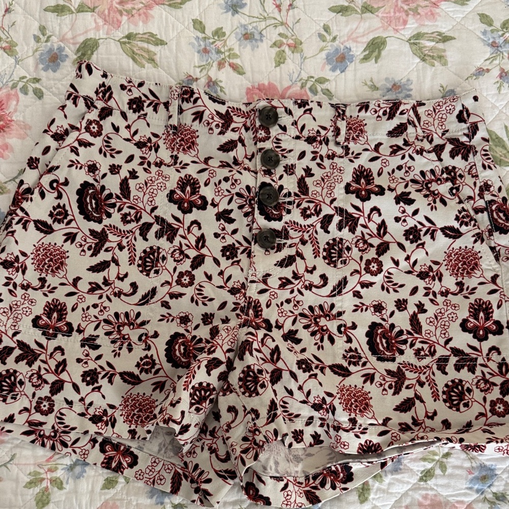 LOFT Floral Print Shorts - Red and Cream